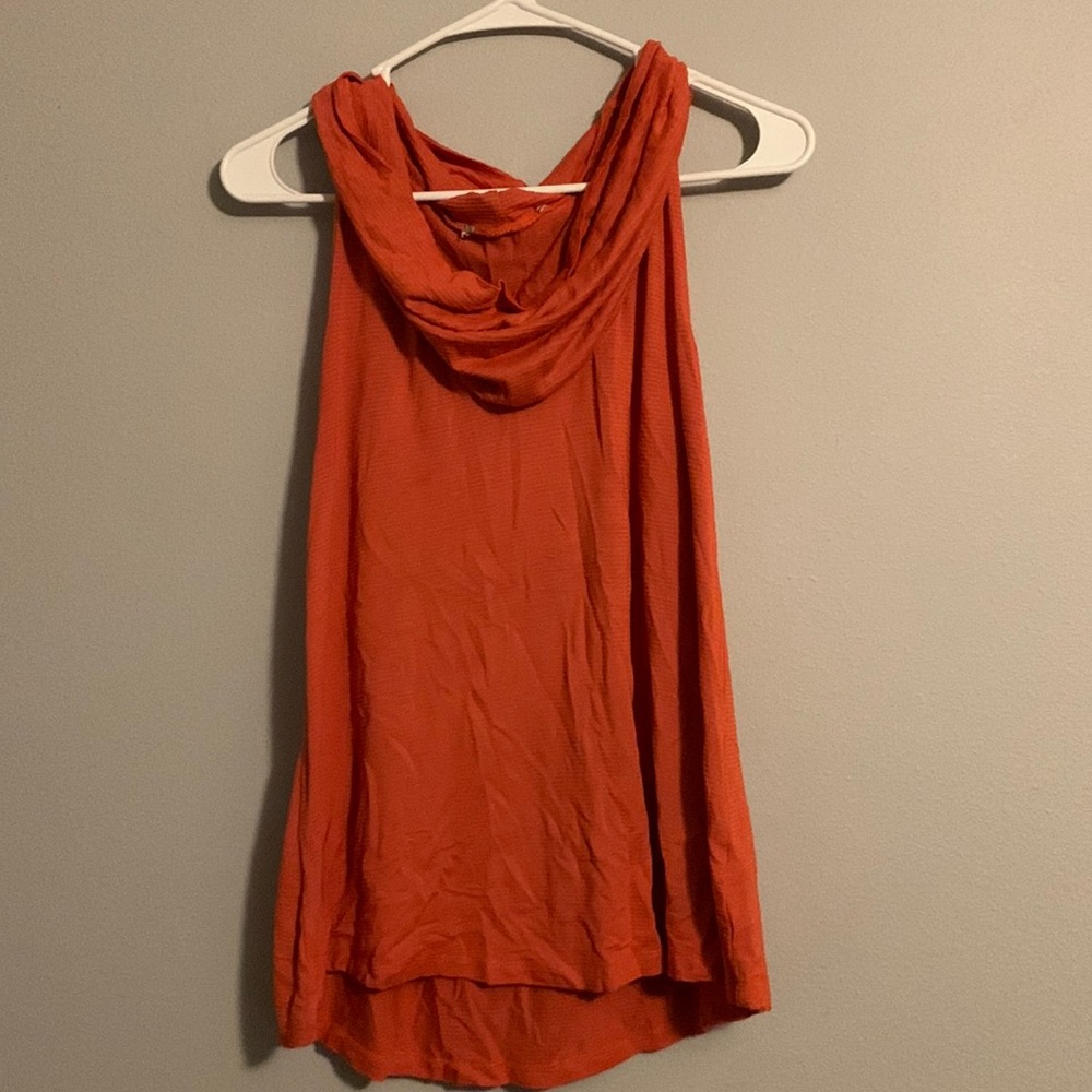 Orange shirt with gray stripes